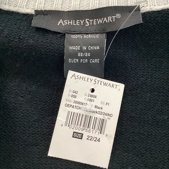 ASHLEY STEWART PLUS SIZE 22 24 TOP BLACK PATCH EMBROIDERED SWEATER CARDIGAN‎ - Picture 11 of 12